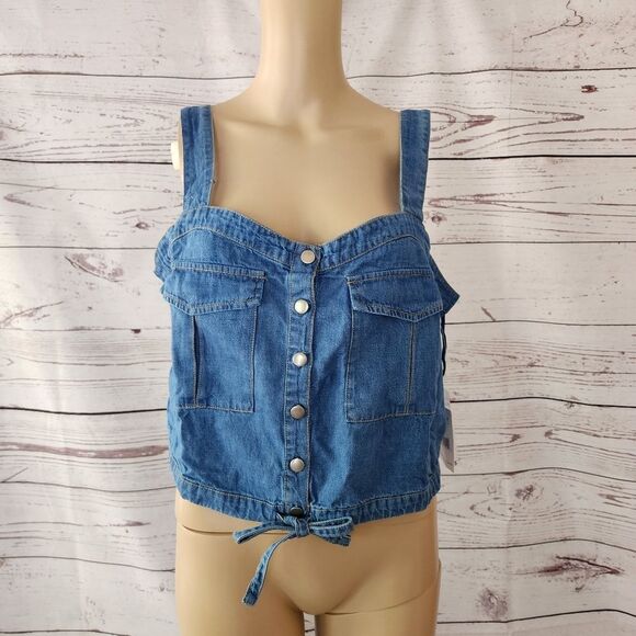 Free People Palm Desert Demin Crop Top Large NWT - Picture 7 of 10